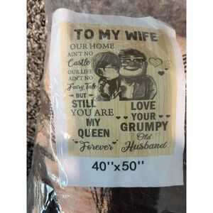 40"x50" tan throw "Up - husband TO MY WIFE"